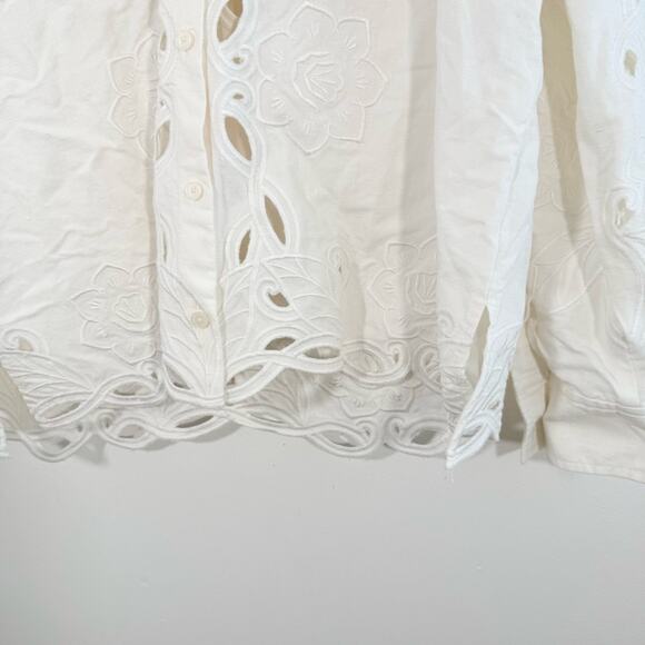 Derek Lam 10 Crosby Brielle White Linen Open Embroidered Eyelet Blouse 4 - Picture 7 of 16